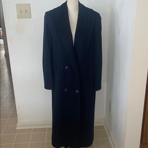 Alorna Elegant Vintage Navy Blue Double-Breasted Wool Women's Coat Medium Petite